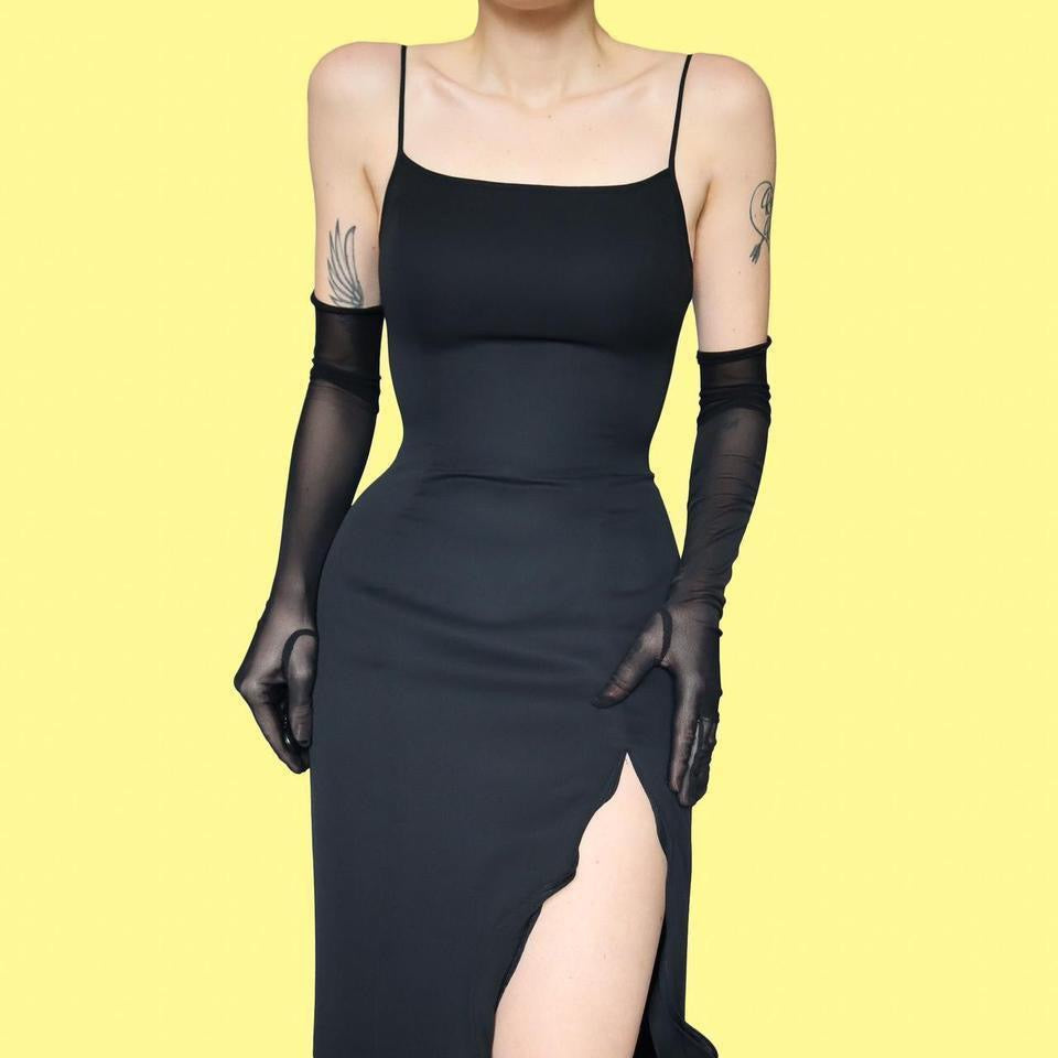 Black flared hem evening dress UK 10