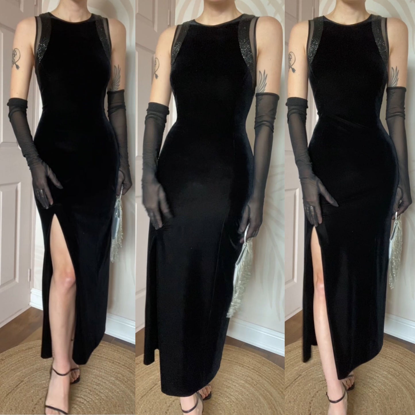 After Six black velvet beaded evening dress UK 14