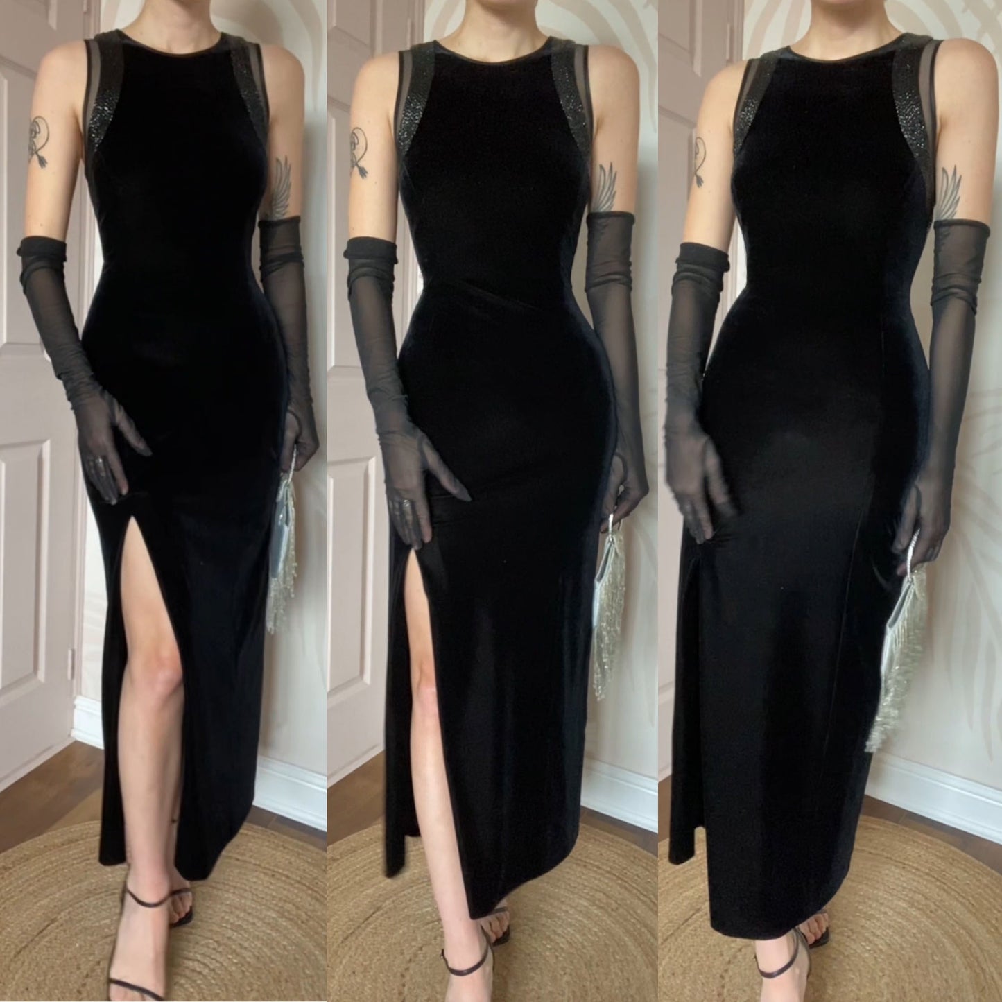 After Six black velvet beaded evening dress UK 14