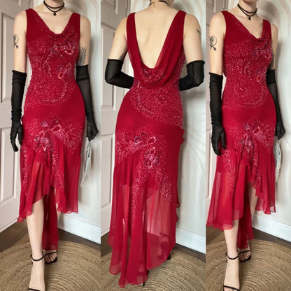 John Charles red beaded evening dress UK 12