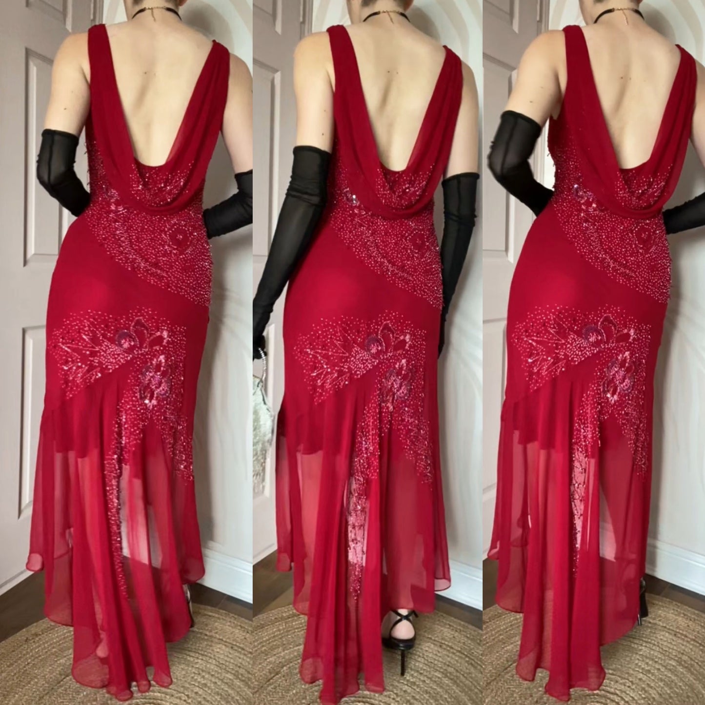 John Charles red beaded evening dress UK 12