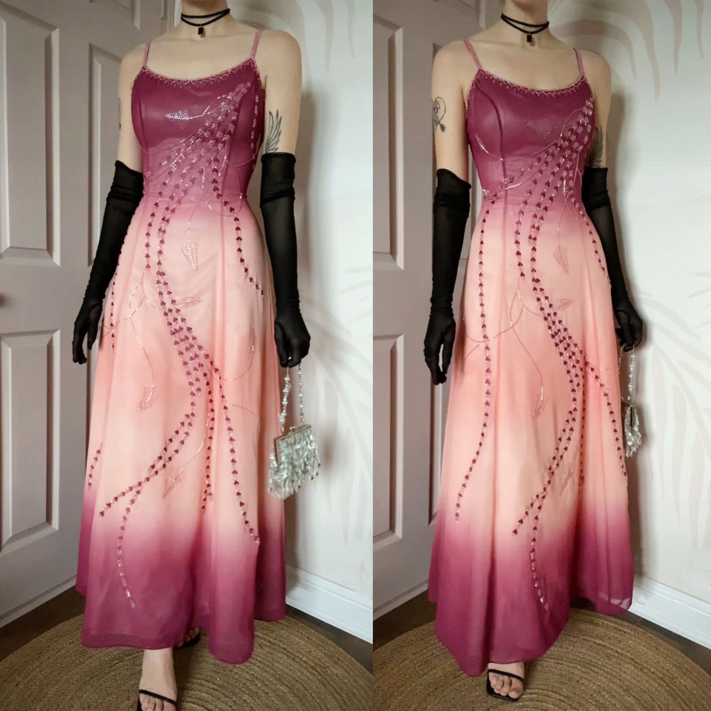 Jora peach & purple ombré beaded prom dress UK 12