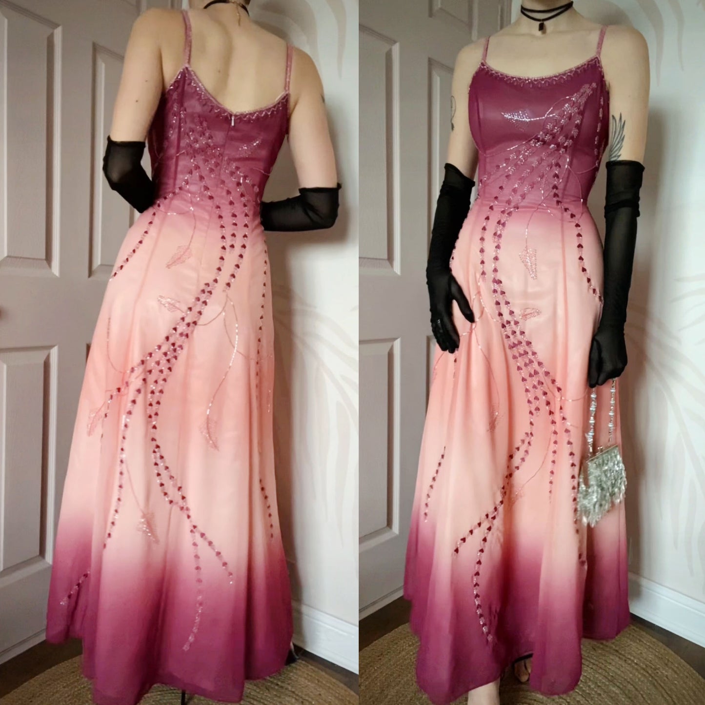 Jora peach & purple ombré beaded prom dress UK 12