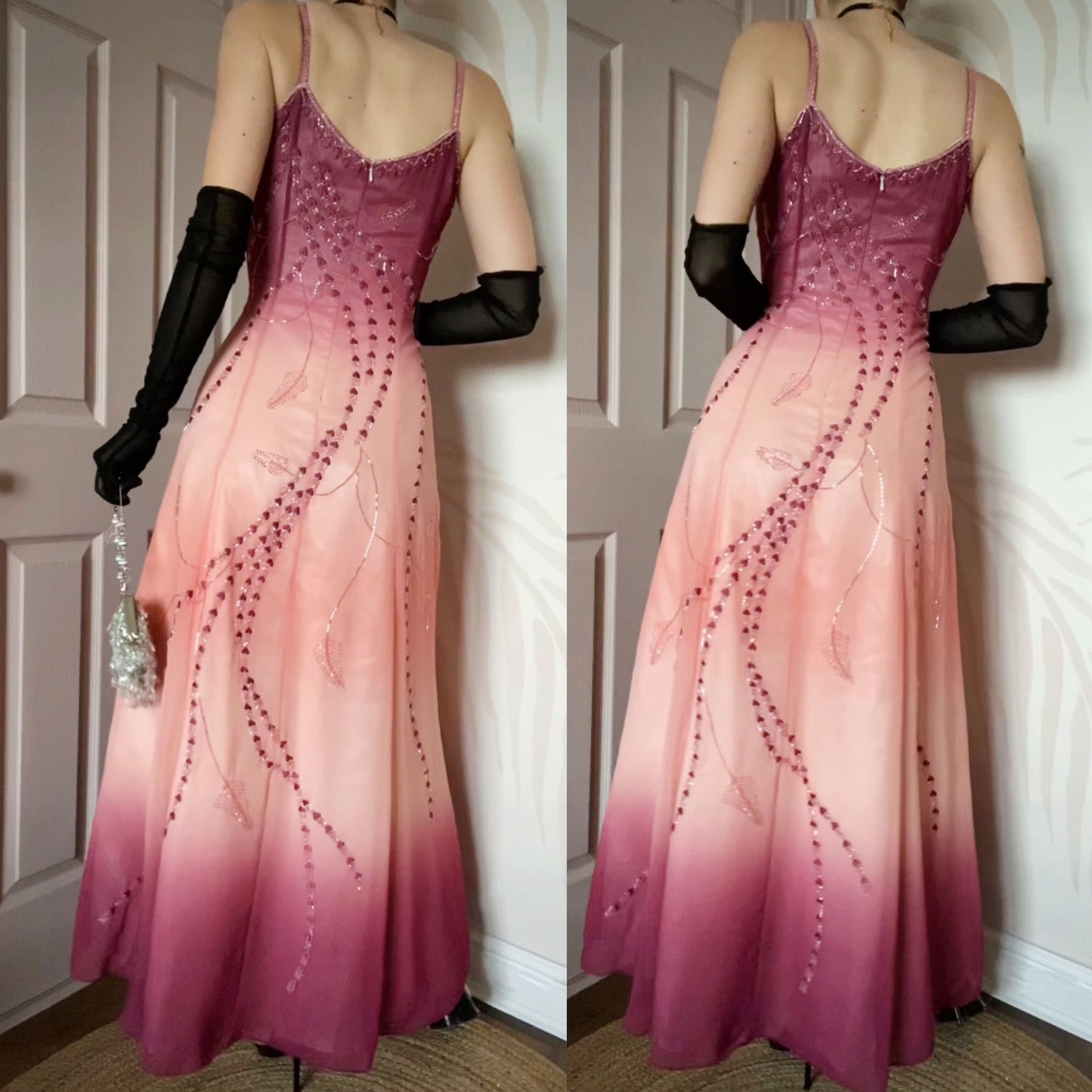 Jora peach & purple ombré beaded prom dress UK 12