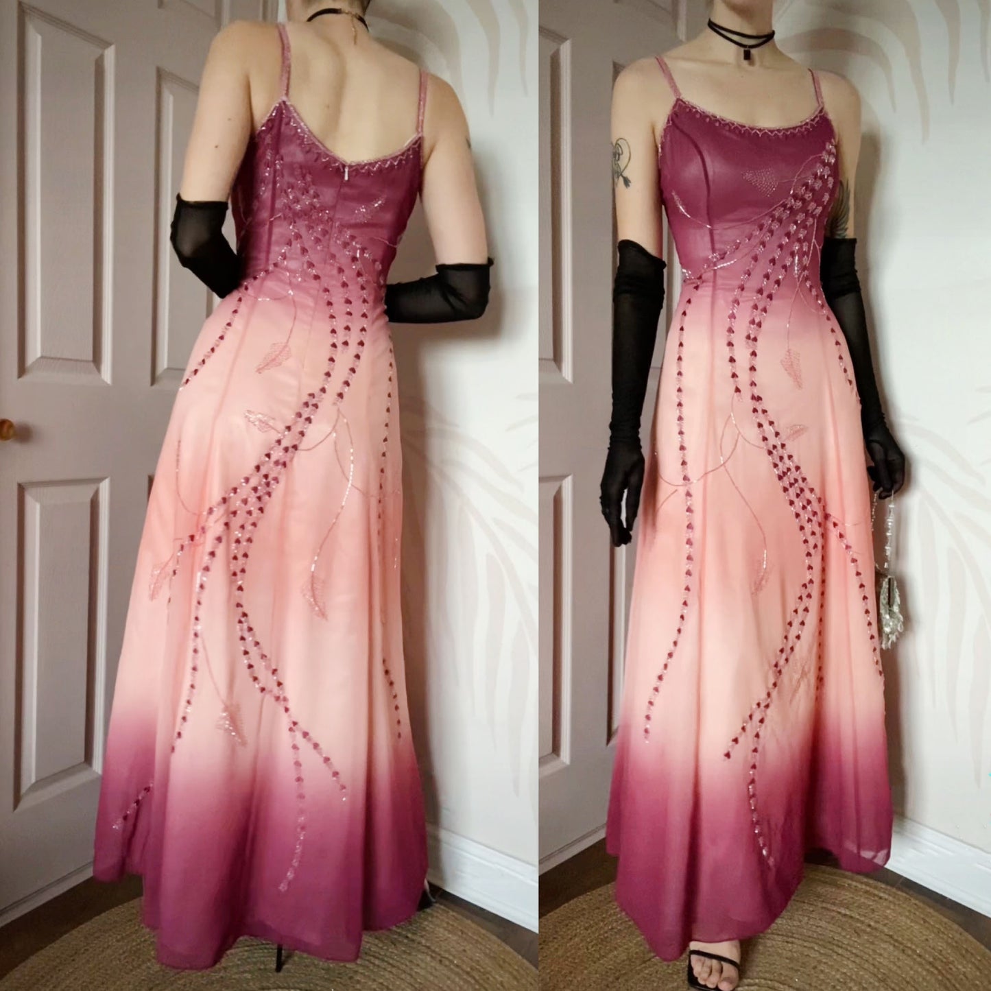 Jora peach & purple ombré beaded prom dress UK 12