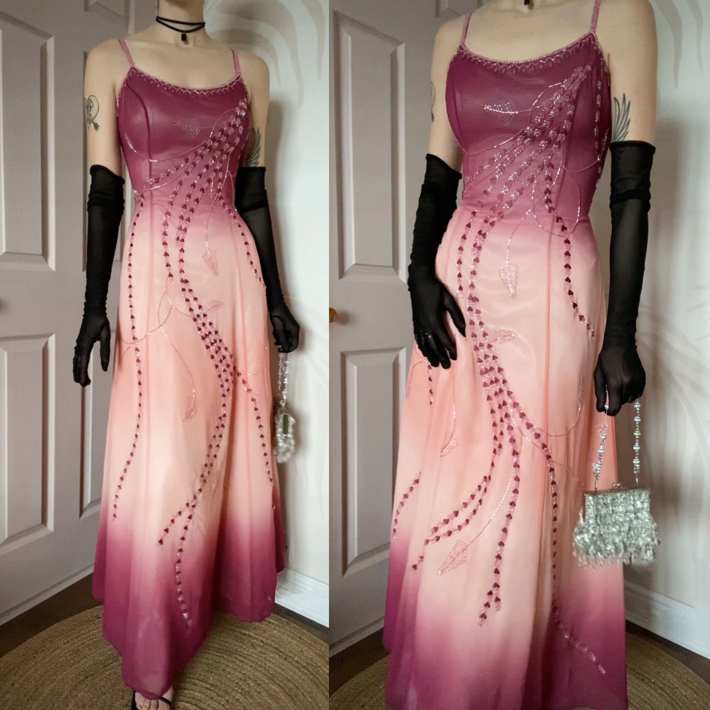 Jora peach & purple ombré beaded prom dress UK 12