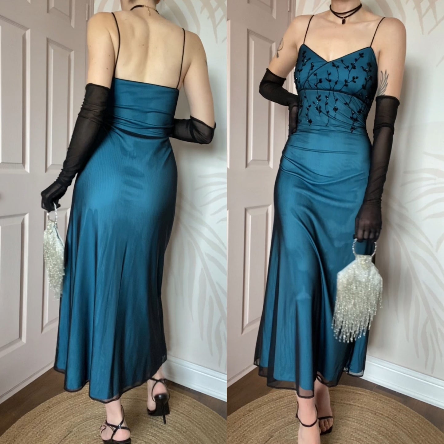 Kaleidoscope blue stretch beaded evening dress UK 14