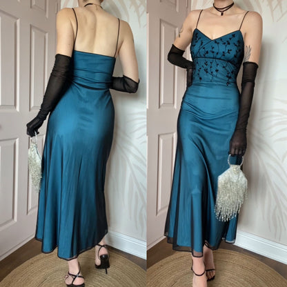 Kaleidoscope blue stretch beaded evening dress UK 14