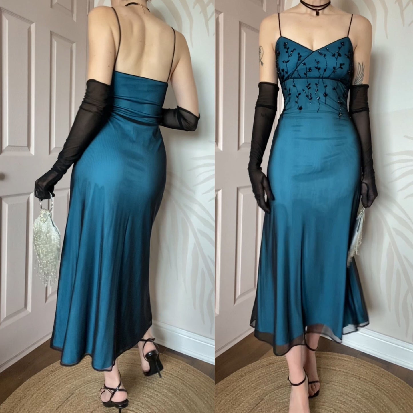 Kaleidoscope blue stretch beaded evening dress UK 14