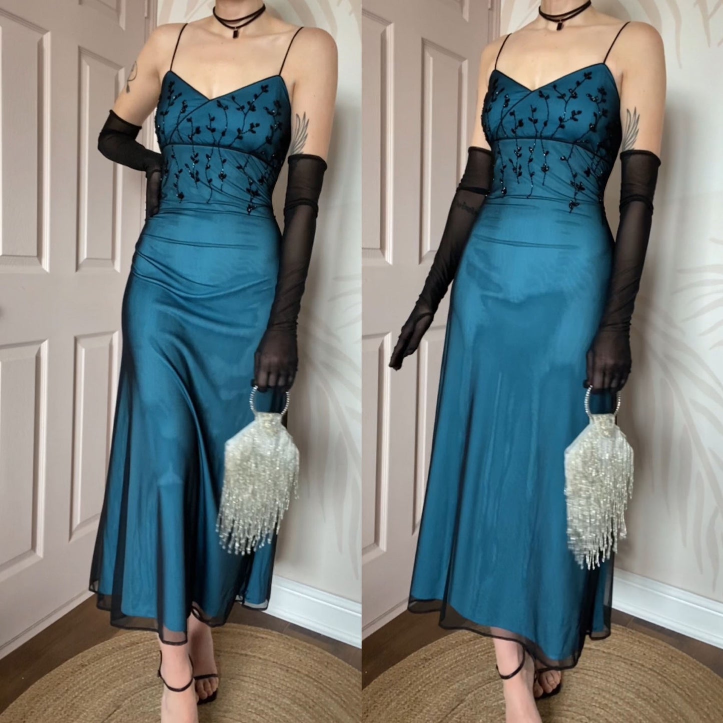 Kaleidoscope blue stretch beaded evening dress UK 14