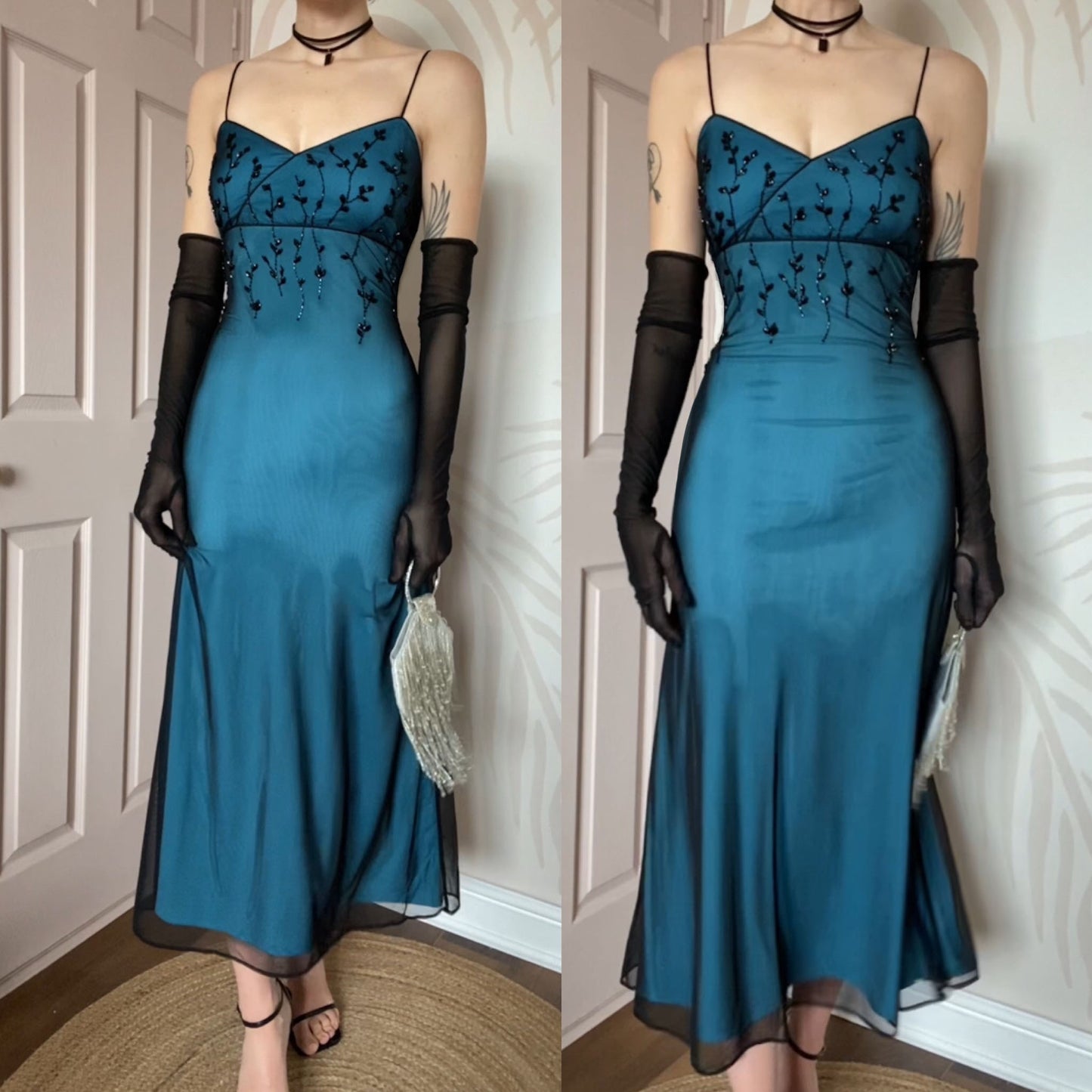 Kaleidoscope blue stretch beaded evening dress UK 14