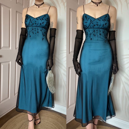 Kaleidoscope blue stretch beaded evening dress UK 14