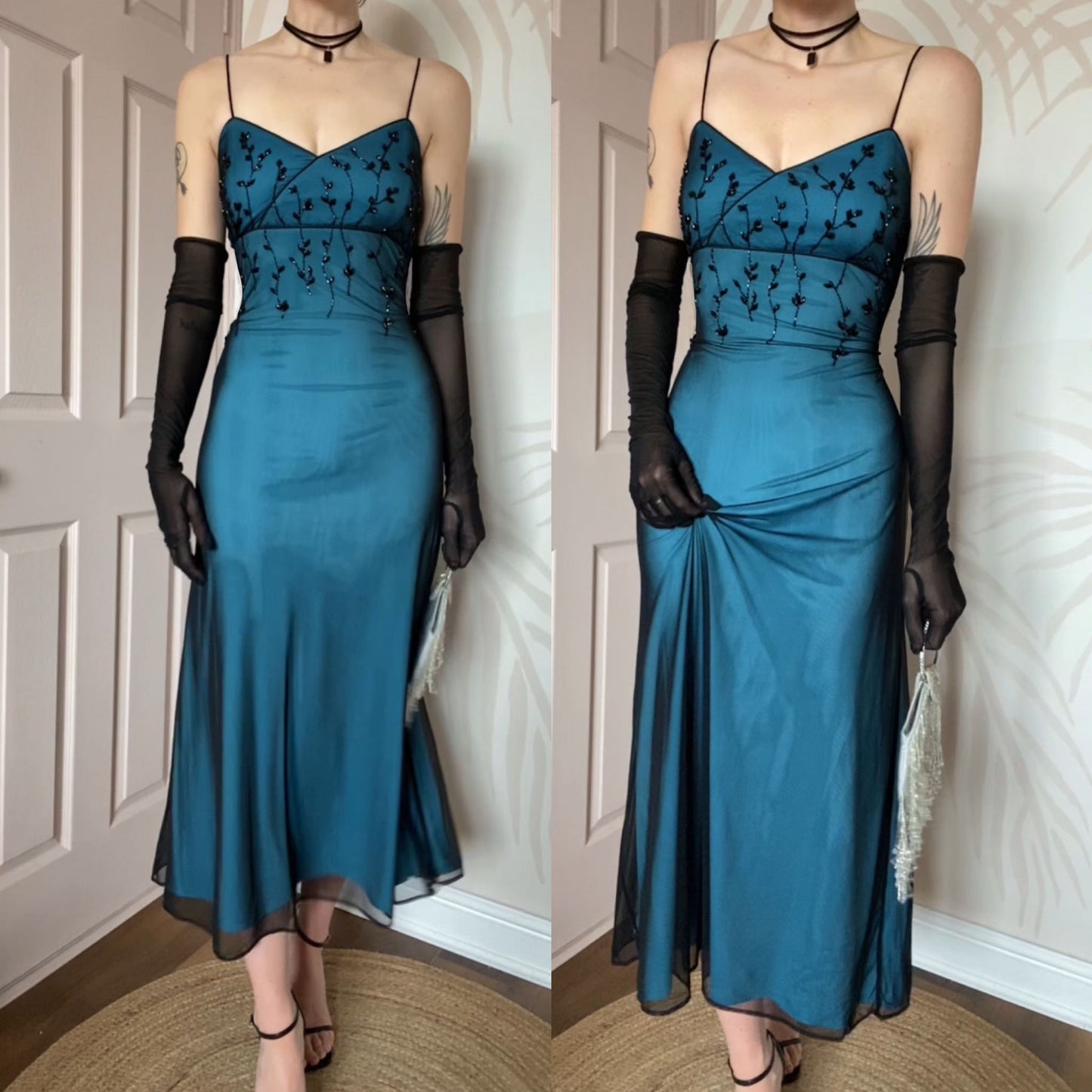 Kaleidoscope blue stretch beaded evening dress UK 14