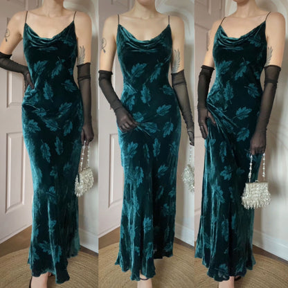 Monsoon teal leaf velvet slip dress UK 12