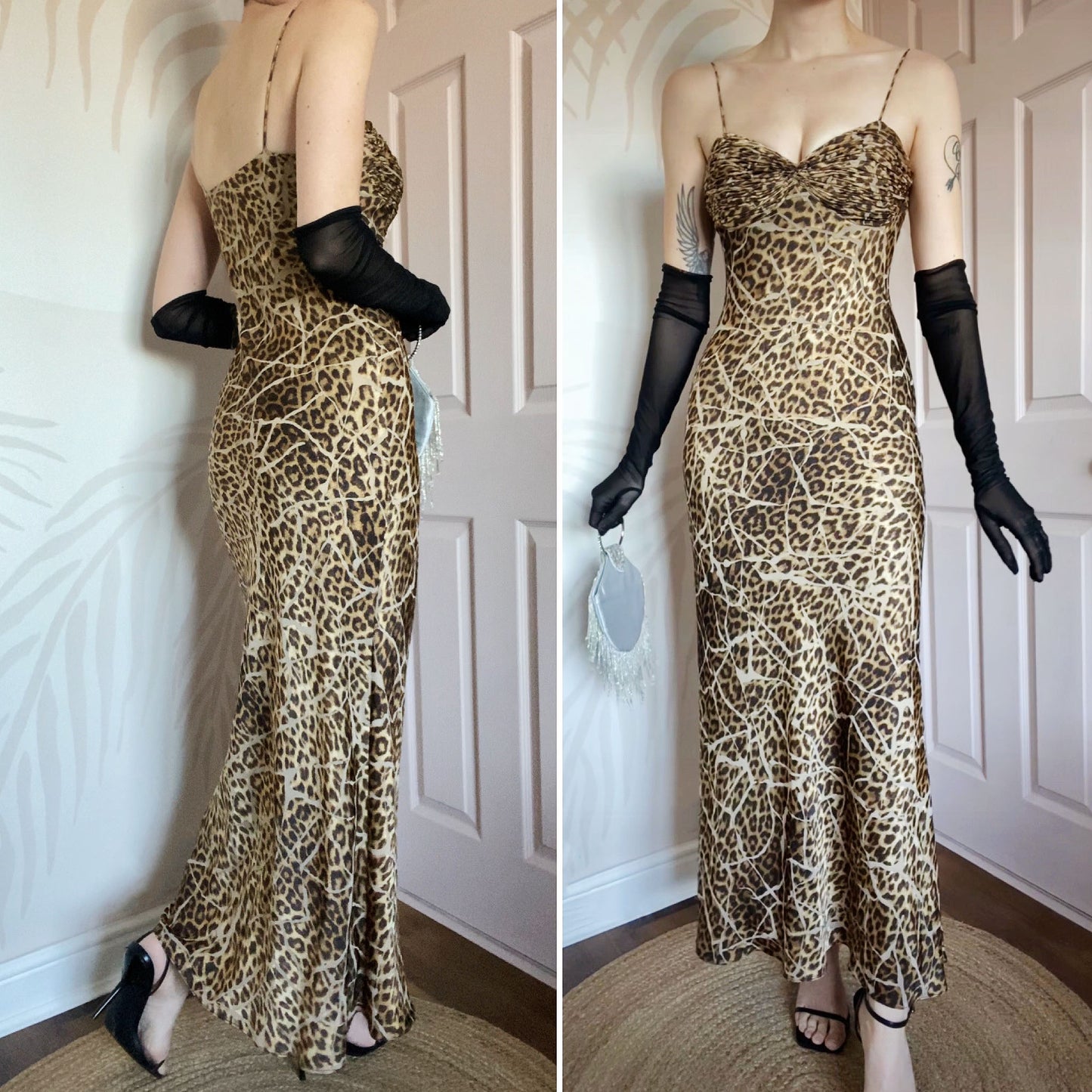 Dusk leopard print evening dress UK 10