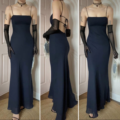 Morgan & Co navy open back evening dress UK 10