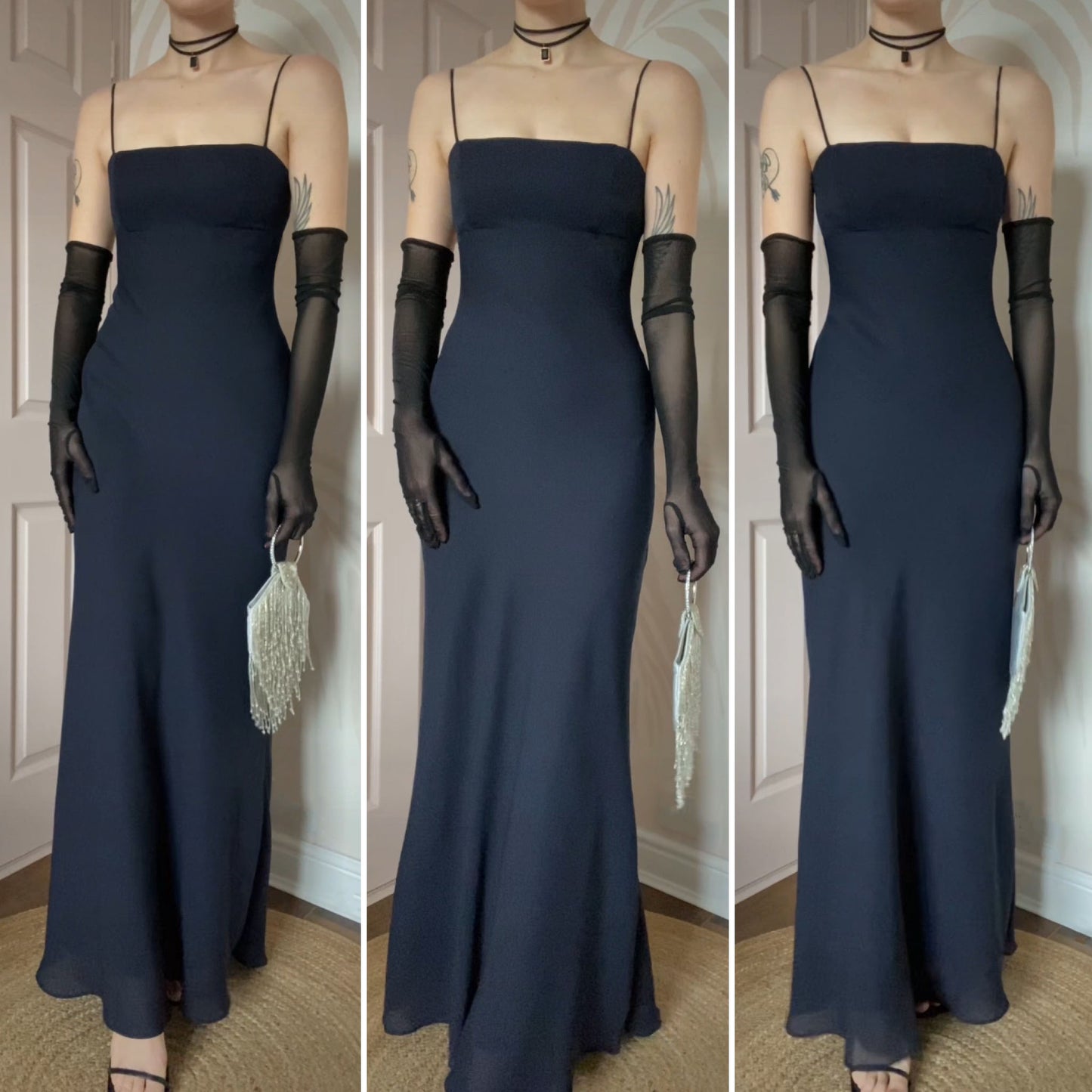 Morgan & Co navy open back evening dress UK 10