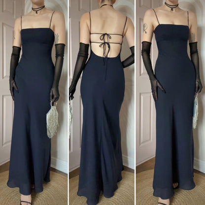 Morgan & Co navy open back evening dress UK 10