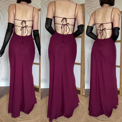 Morgan & Co vintage 90s plum open back evening dress UK 12