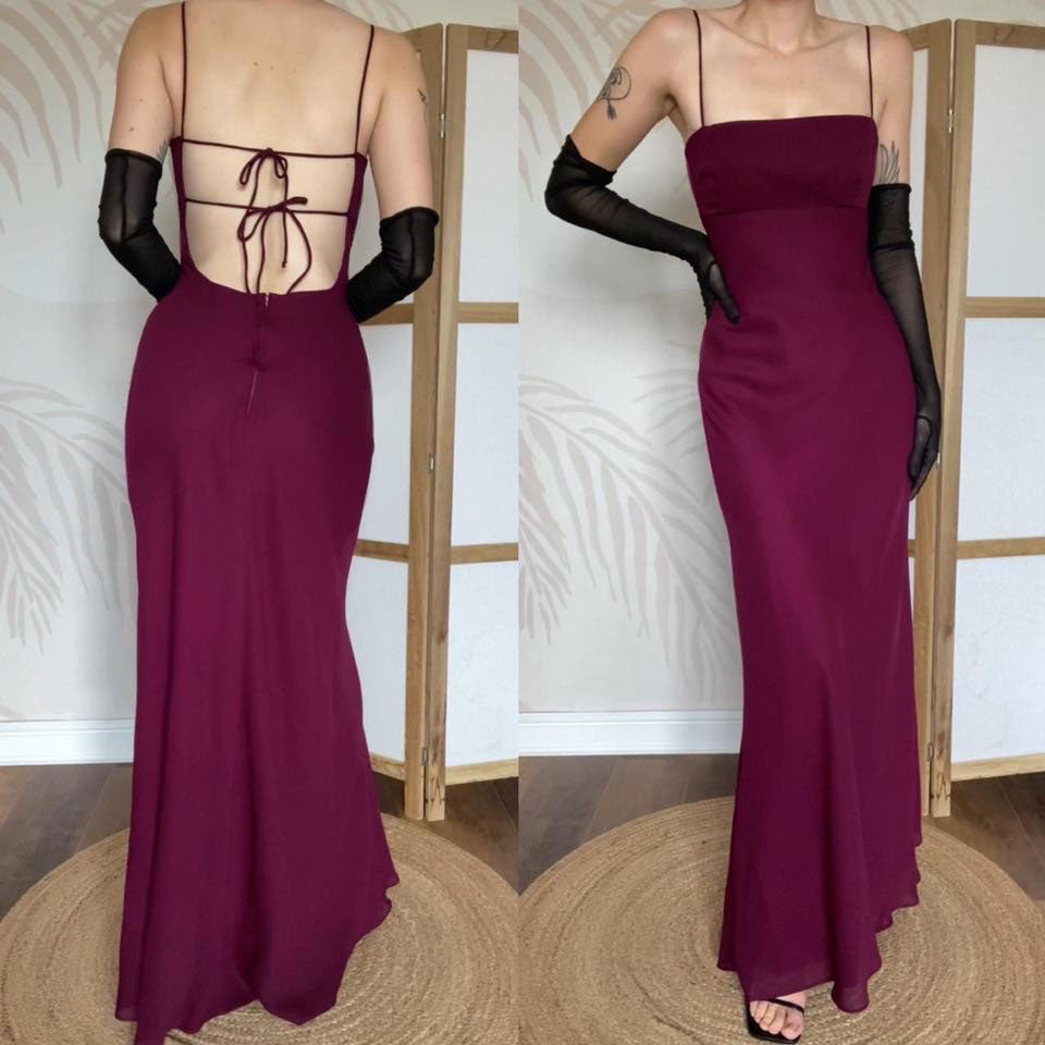 Morgan & Co vintage 90s plum open back evening dress UK 12