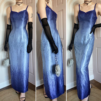 Yve London blue ombré beaded fitted prom dress UK 10