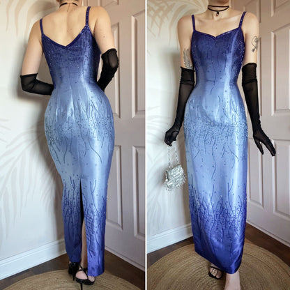 Yve London blue ombré beaded fitted prom dress UK 10