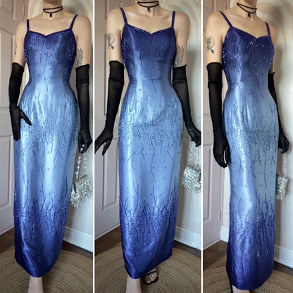 Yve London blue ombré beaded fitted prom dress UK 10