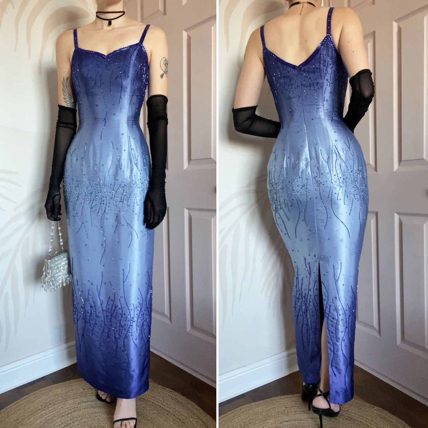 Yve London blue ombré beaded fitted prom dress UK 10