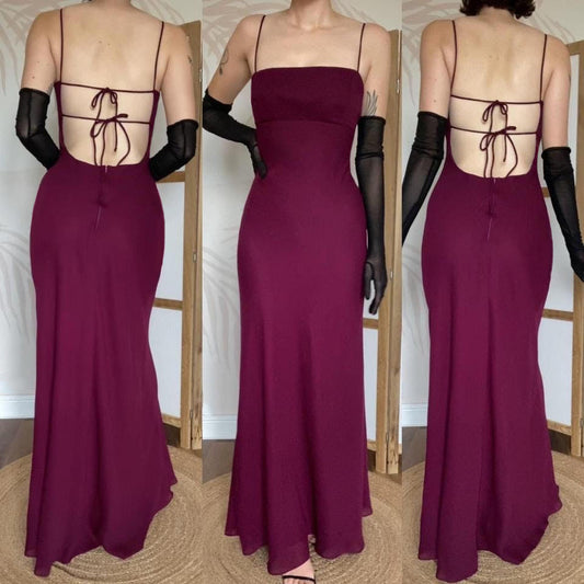 Morgan & Co vintage 90s plum open back evening dress UK 12