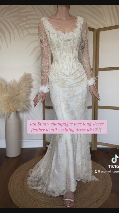 Ian Stuart champagne lace wedding dress uk 12