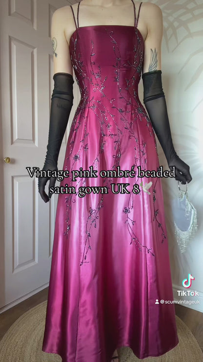 Pink Dave & Johnny satin beaded evening dress UK 8