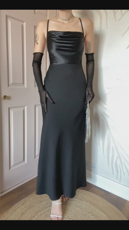 Dawn Stretton black open back evening dress UK 10