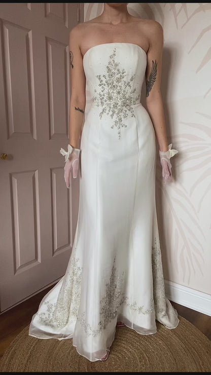 100% silk strapless wedding dress UK 12