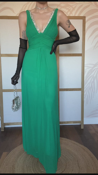 Green stretch beaded evening dress UK 10-12
