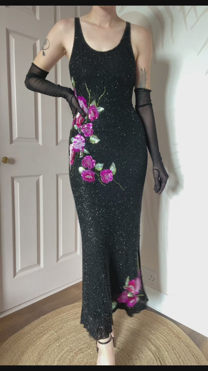 Black Aftershock heavily beaded evening dress UK 12
