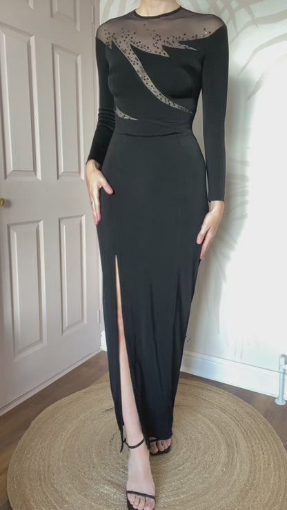 Tadashi black stretch cut out long sleeve dress UK 10-12