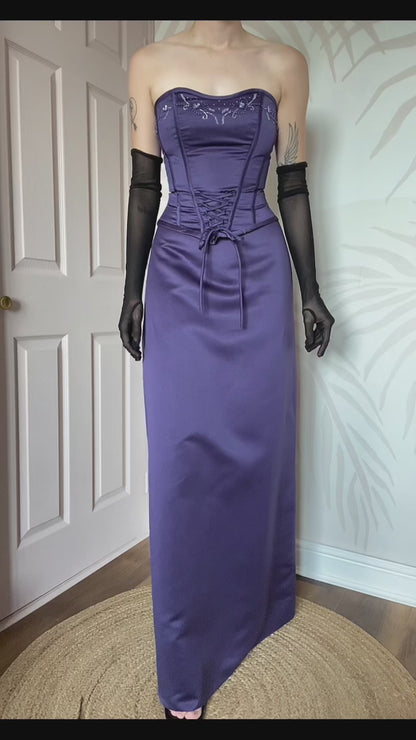 Hilary Morgan purple 2 piece corset & skirt set UK 10