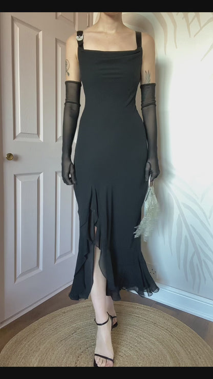 Black chiffon evening dress UK 12