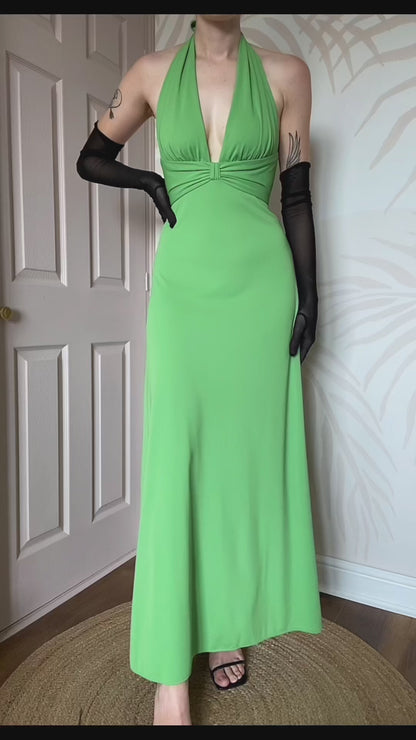 Green halter-neck evening dress UK 6 & UK 8