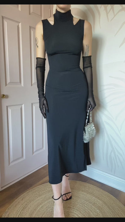 Nick Coleman black bodycon high neck dress UK 12