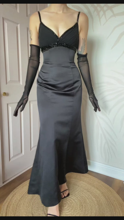 Niki Livas vintage black fitted evening dress UK 8