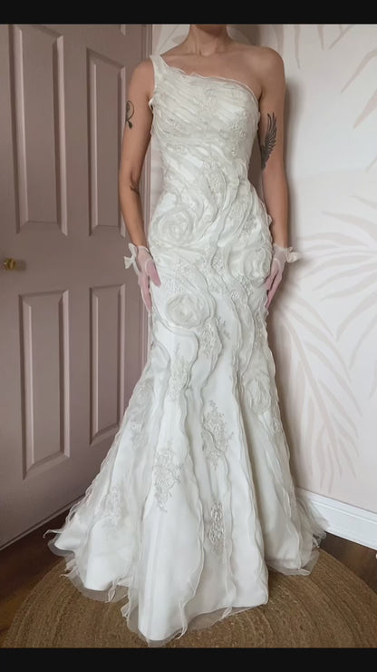 One shoulder lace wedding dress UK 12