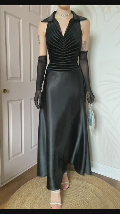 Black Bernshaw a-line collared velvet evening dress UK 12