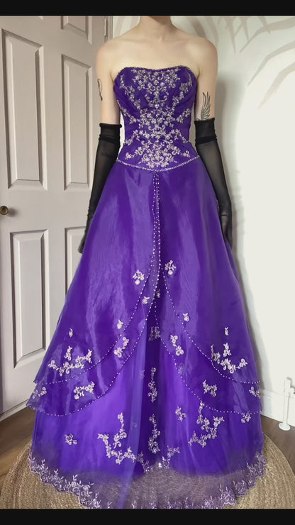 Hilary Morgan purple strapless a-line prom dress UK 6/8