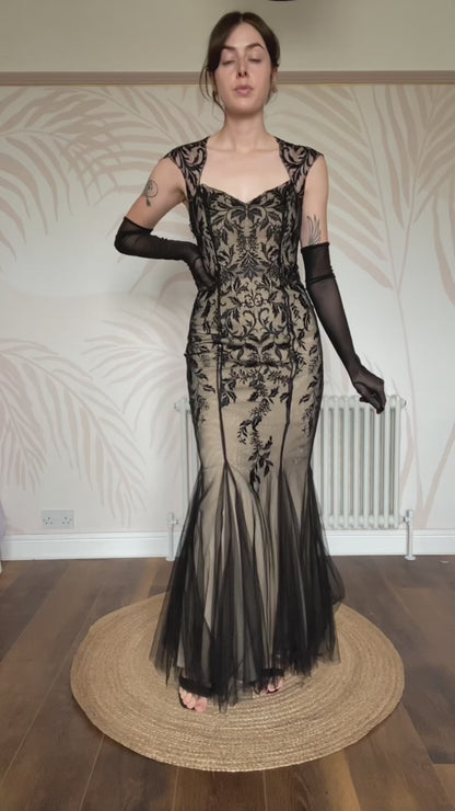 Black Pearce Fionda Lace Fishtail Dress UK 8