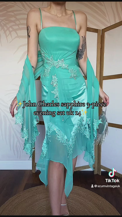 John Charles sapphire 3-piece evening set UK 14