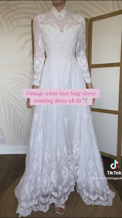 Ellis white lace long sleeve wedding dress uk 10