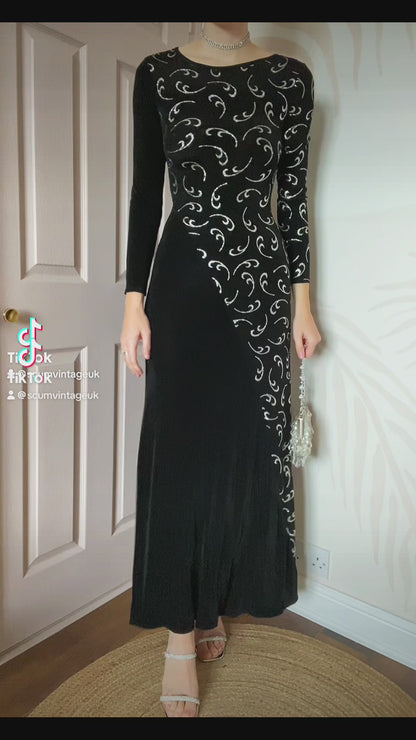 Bernshaw black stretch glitter long sleeve evening dress UK 10