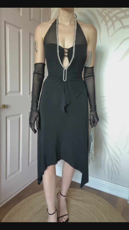 Chic black Dusk diamanté midi dress UK 10