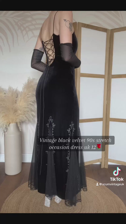 Dave & Johnny black velvet stretch evening dress uk 12